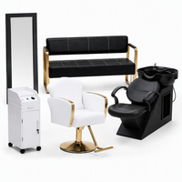 Ensemble de mobilier de salon moderne en cuir, très demandé en 2026, avec canapé d'attente, fauteuil de lavage, miroir de coiffure et chariot de salon