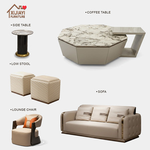 Table basse hexagonale en marbre avec table d'appoint imbriquée, table centrale moderne pour salon - Product Image 1