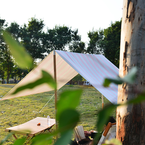 Cabane en toile rayée <span class=keywords><strong>chic</strong></span> - Abri en A facile à installer avec des poteaux en bois pour la location <span class=keywords><strong>de</strong></span> clubs <span class=keywords><strong>de</strong></span> plage <span class=keywords><strong>de</strong></span> luxe - Product Image 6