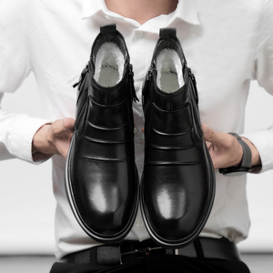Bottes en cuir d'hiver mi-mollet, style britannique, formelles et décontractées, tendance, avec fermeture éclair latérale, respirantes, antidérapantes, résistantes à la neige, chaudes, pour le travail - Product Image 3