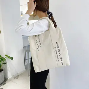 Nuova moda con Logo personalizzato con scritta grande borsa Tote in tela di cotone a spalla per studenti da donna