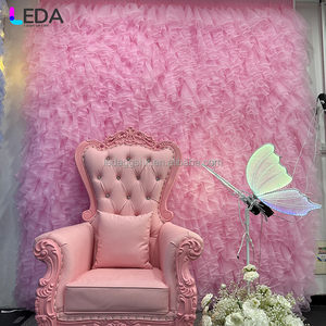 Toile de fond en tulle bleu et rose de haute qualité LEDA, 8x8 pieds, pour décorations de mariages et événements. - Product Image 4