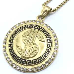 Yiwu Aceon Stainless Steel Street Dancer Hip Hop Cool Men's Big Size Casting Great Wall Stone Around USD Dollar Sign Pendant