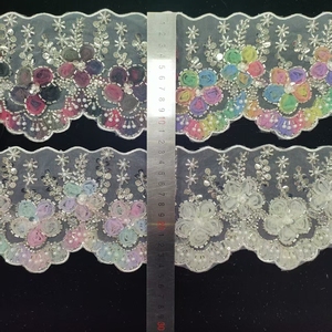 Dentelle brodée multicolore avec fleurs en maille 3D, ruban perlé, broderie en tube, dentelle brodée à code-barres - Product Image 5