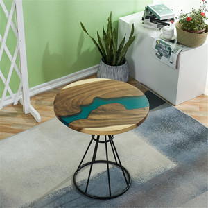Tavolo da tavolo in resina epossidica in legno in stile nordico soggiorno da pranzo <span class=keywords><strong>tavolino</strong></span> <span class=keywords><strong>rotondo</strong></span> gambe tavolo moderno fiume - Product Image 5