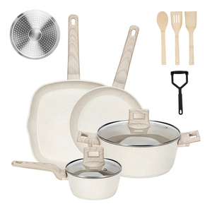 Juego de Ollas y Sartenes Modernas de Cerámica con Revestimiento de Mármol, Tapas de Vidrio, Asas de Baquelita, Antiadherentes, de Aluminio, Aptas para Gas e Inducción, Resistentes al Horno - Product Image 1