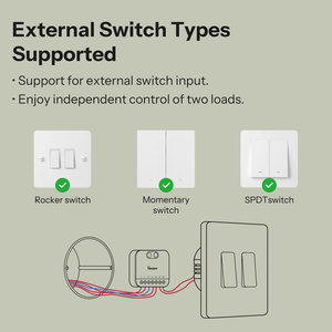 Pour MINI <span class=keywords><strong>DUO</strong></span> Interrupteur intelligent Wi-Fi 2 voies compatible Matter, contrôle double charge, mode relais détachable, compatible Alexa <span class=keywords><strong>Google</strong></span> Home, en polycarbonate - Product Image 5