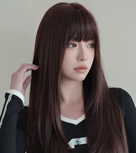 Perruque complète <span class=keywords><strong>avec</strong></span> <span class=keywords><strong>frange</strong></span>, cheveux longs et raides, dégradés, naturels, pour un usage quotidien, adaptée aux visages ronds et carrés - Product Image 3