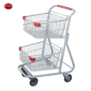 รถเข็นช็อปปิ้งสองชั้นแบบมีกันชน สีดำ ทำจากโลหะ เหมาะสำหรับร้านสะดวกซื้อ - Product Image 4