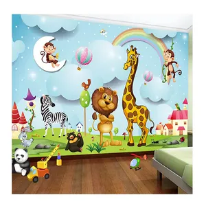 KOMNNI Murales 3D Animal de dibujos animados Foto Papel pintado Niños y niñas Dormitorio infantil Fondo Pintura de pared Papel de pared para niños