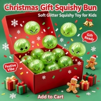 Jouet anti-stress Grinch Squishy Bun en TPR avec paillettes, jouet à presser pour enfants, boîte surprise de Noël, vente en gros