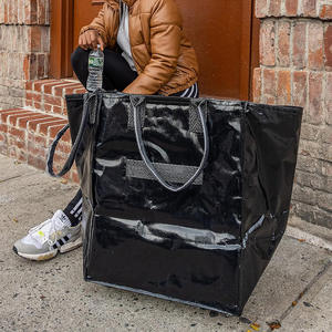 Grand sac de courses à roulettes réutilisable noir avec roues, sac à roulettes, limite de 66 lb, sac à roulettes - Product Image 2