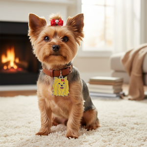 Medaglietta identificativa in metallo per cani Yorkshire Golden con design a fiocco - Product Image 3