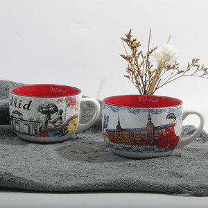 Taza de Sopa/Leche de Cerámica con Estampado Gráfico de <span class=keywords><strong>Madrid</strong></span>, Estilo Simple, Gran Capacidad, Apta para Lavavajillas y Microondas, para Oficina, Desayuno, Profesional - Product Image 1