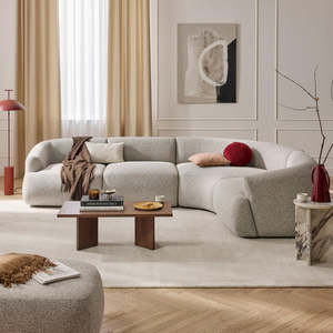 Moderno Sofá Modular <span class=keywords><strong>en</strong></span> Forma de L de Lujo Ligero con Tela de Hilo Bouclé para Sala de Estar de Apartamento - Product Image 1
