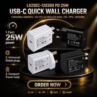Chargeur rapide USB-C PD 25W Shenzhen Lvxiangyuan, sortie 5V 3A/9V 2.77A pour téléphone portable, appareil photo, écouteurs, prise US EU UK CN