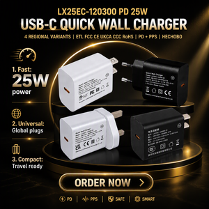 อะแดปเตอร์ชาร์จเร็ว Lvxiangyuan 25W USB-C PD พร้อมพอร์ตจ่ายไฟ 5V 3A/9V 2.77A สำหรับ<span class=keywords><strong>โทรศัพท์</strong></span>มือถือ กล้อง และหูฟัง - หัวปลั๊กแบบ US EU UK CN - Product Image 1