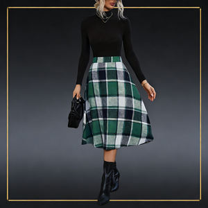 Promotion sur la jupe midi à carreaux pour femme Temu, taille haute, coupe trapèze, décontractée, pour le bureau, les fêtes, la mode printemps-automne - Product Image 1