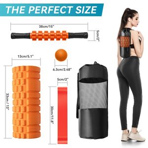 ZENJOY Ensemble de rouleaux en mousse 5 en 1 pour massage des tissus profonds, rouleau en mousse pour yoga, rouleau de massage, balle de massage, sangle d'étirement - Product Image 2