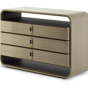 Buffet en bois à trois tiroirs de luxe léger avec poignées métalliques, commode marron pour salon, salle à manger, cuisine ou usage hôtelier - Product Image 2