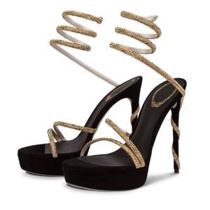 Chaussures pour femmes à plateforme, talons confortables, avec strass argentés et lanières à la cheville, grandes tailles - Product Image 1