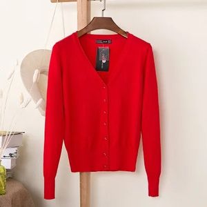 I-0019 Sugar Color V Neck Long Sleeve Custom <b>Women</b> Autumn Office Lady Knitted <b>Cardigan</b> Sweaters - Product Image 5