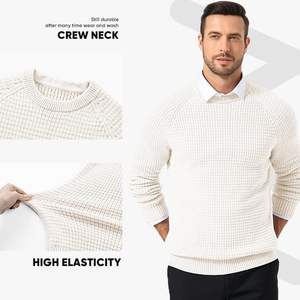 Custom Men's Anti-Wrinkle <b>Crewneck</b> <b>Sweater</b> 2025 Fashion Waffle Textured Knitted Solid Pullover Soft Casual Daily Wear - Product Image 3
