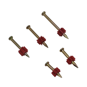 100 piezas/caja Clavos de Acero con Punta de Diamante, Cabeza Redonda/Plana, 3 mm, para Pistola de Clavos, para Concreto, con Arandela de PVC Roja - Product Image 1