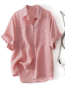 100% camicia con orlo arrotolato a maniche corte traspirante <span class=keywords><strong>in</strong></span> puro <span class=keywords><strong>lino</strong></span> <span class=keywords><strong>da</strong></span> <span class=keywords><strong>donna</strong></span> ampia camicetta Casual Versatile elegante <span class=keywords><strong>abbigliamento</strong></span> morbido <span class=keywords><strong>in</strong></span> <span class=keywords><strong>lino</strong></span> - Product Image 5