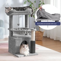Grand arbre à chat pour chats de grande taille avec lit, griffoir et plateforme de saut - Panneau en bois recouvert de sisal - Emballé en carton - 4+ niveaux - Vente en gros