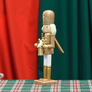 RTS 30cm Solid Wood Handicraft Classic Christmas Glitter <strong>Nutcracker</strong> Doll with <strong>Drum</strong> Hand Painted Details Eco-Friendly Indoor Use - Product Image 2