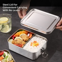 Boîte à lunch rectangulaire en acier inoxydable 304 de qualité alimentaire, étanche, argentée, 0-1L, durable, écologique, compatible congélateur, avec joint en silicone