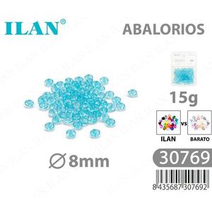 Perline Ilan Abalorios 8mm Blu Chiaro Sfaccettate a Forma di Rondella 15g - Product Image 1