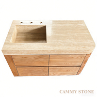 Vasque de salle de bain en pierre naturelle Cammy Stone Wabi-sabi, beige, en travertin, avec armoires en bois et tiroirs pour hôtel, villa