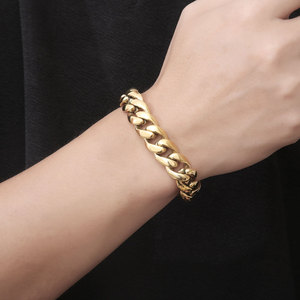 Cuban <b>Chain</b> Bracelet Gold And Silver Men's Fashion Jewelry CE385 <b>Titanium</b> Steel Hip Hop Style - Product Image 5