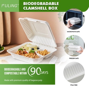 Boîte à clapet en bagasse FULING 8x8 9x9 pouces, compostable, biodégradable, <span class=keywords><strong>jetable</strong></span>, sans PFAS, pour la restauration - Product Image 4