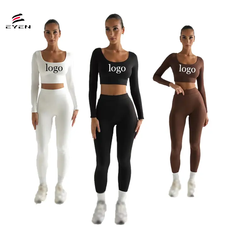 Conyson neuestes Design Frühjahr sexy Slim Fit gestrickt Oberteil langärmlig 2-teiliges Set weibliche Damen Outfits zweiteilige Hosen-Set