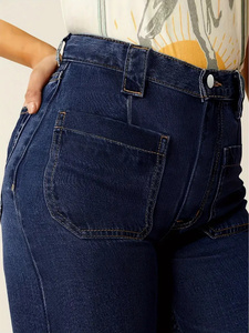 Femmes <span class=keywords><strong>Vintage</strong></span> grande taille coupe ajustée jambe droite hanche ascenseur jambe large Style américain jean décontracté à la mode jambe allongement - Product Image 3