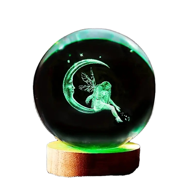 3D Polished Crystal Ball Night Light Mystical Moon & Fairy LED Lamp Perfect Home Decoration and Gift Idea