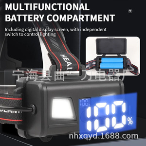 Lampe frontale LED tactique rechargeable avec batterie, lumière rouge haute intensité et affichage de la puissance - Product Image 2