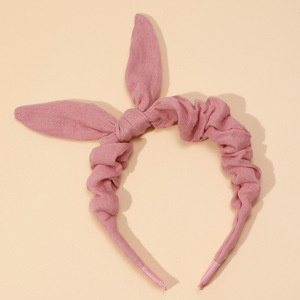 Diademas con lazo suave de Color sólido a la moda europea, diadema con orejas de conejo de dibujos animados, accesorios bonitos para el cabello para niña pequeña - Product Image 5