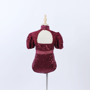 새로운 성인 소녀 라틴 재즈 댄스 의상 Claret 스팽글 댄스 레오타드 플라워 퍼프 슬리브 전문 대회 댄스웨어 - Product Image 4