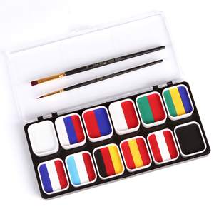 <span class=keywords><strong>Palette</strong></span> <span class=keywords><strong>de</strong></span> peinture pour le visage <span class=keywords><strong>Gouache</strong></span> soluble dans l'eau 12 couleurs pour Halloween Stage Show Flag Face Makeup Paint Set - Product Image 1