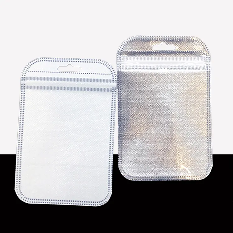 Silver zip lock bags for nail art clear front plastic bags with makeup tools small zipper pockets gold bags