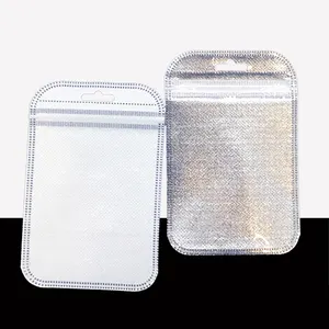 Silver zip lock bags for nail art clear front plastic bags with makeup tools small zipper pockets gold bags