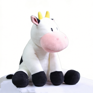 Peluche de vaca blanca, lindo peluche de vaca sentada, peluche de vaca de granja con boquilla rosa, peluche de vaca en blanco y negro - Product Image 3