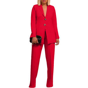 Effenkleurige enkelrijig dames casual pak met reverskraag, 2-delig - Product Image 3