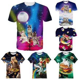 Fitspi estate 3d T-shirt stampate su misura per gli uomini donne divertenti Galaxy gatti stampa grafica T-shirt Casual a maniche corte T-shirt a girocollo - Product Image 2