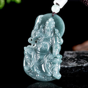 Colgante de Jadeíta Natural Azul Agua, Guan Gong, Dios de la Riqueza, Estilo Chino, Joyería UNISEX, Regalo con Certificado de Tasación GY10 - Product Image 3