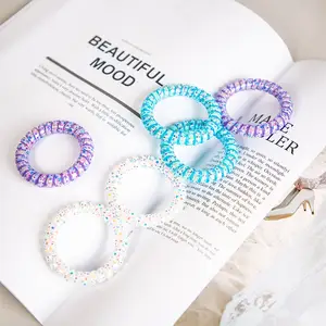 Women Fashion Spiraled Plastic Telephone Wire Hair Ties Macaroon Color Ponytail Elastic Hairband For Girl's Hair Accessories